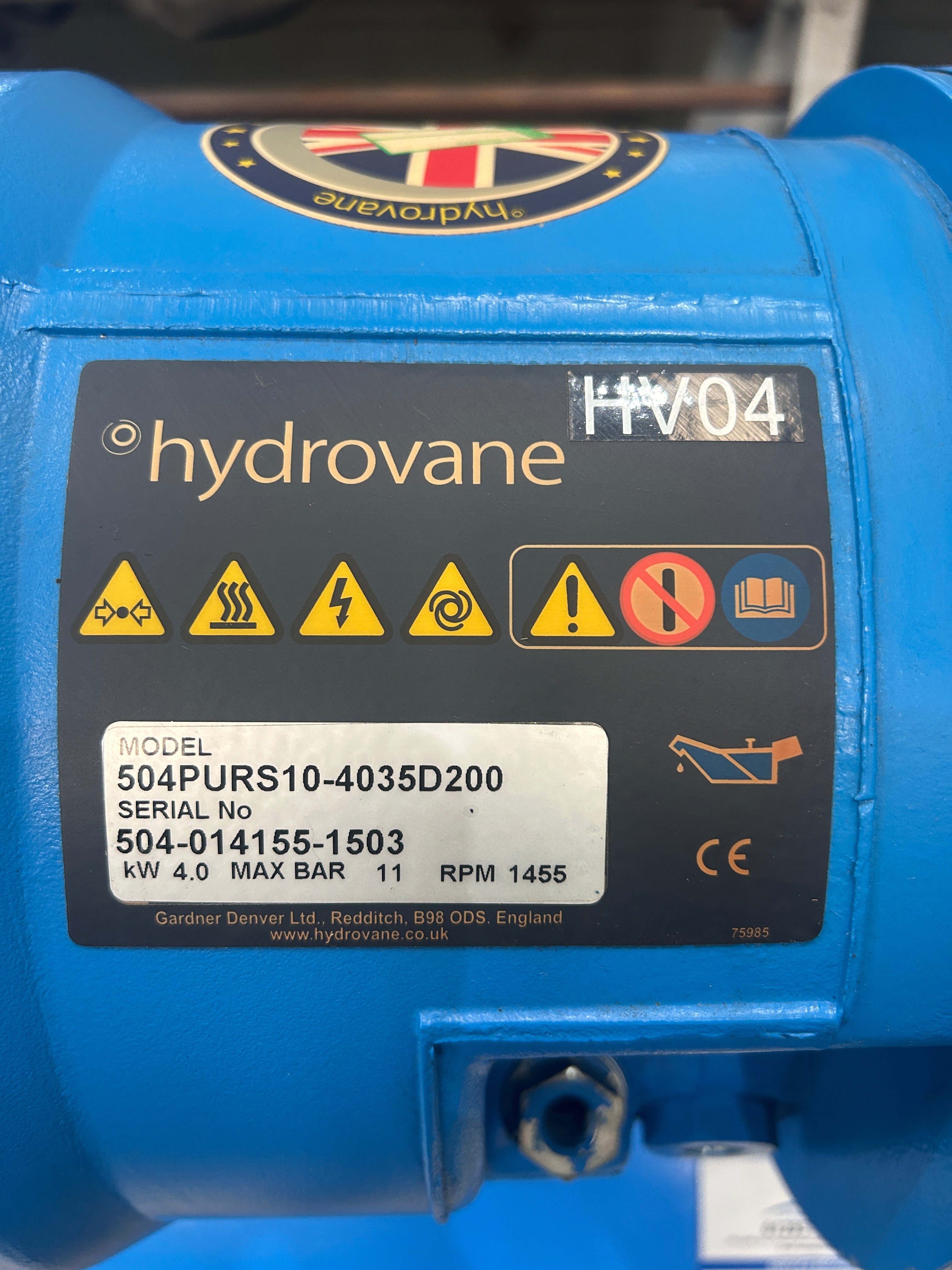 Hydrovane HV04 Rotary Vane Air Compressor Mounted 200L Air Receiver