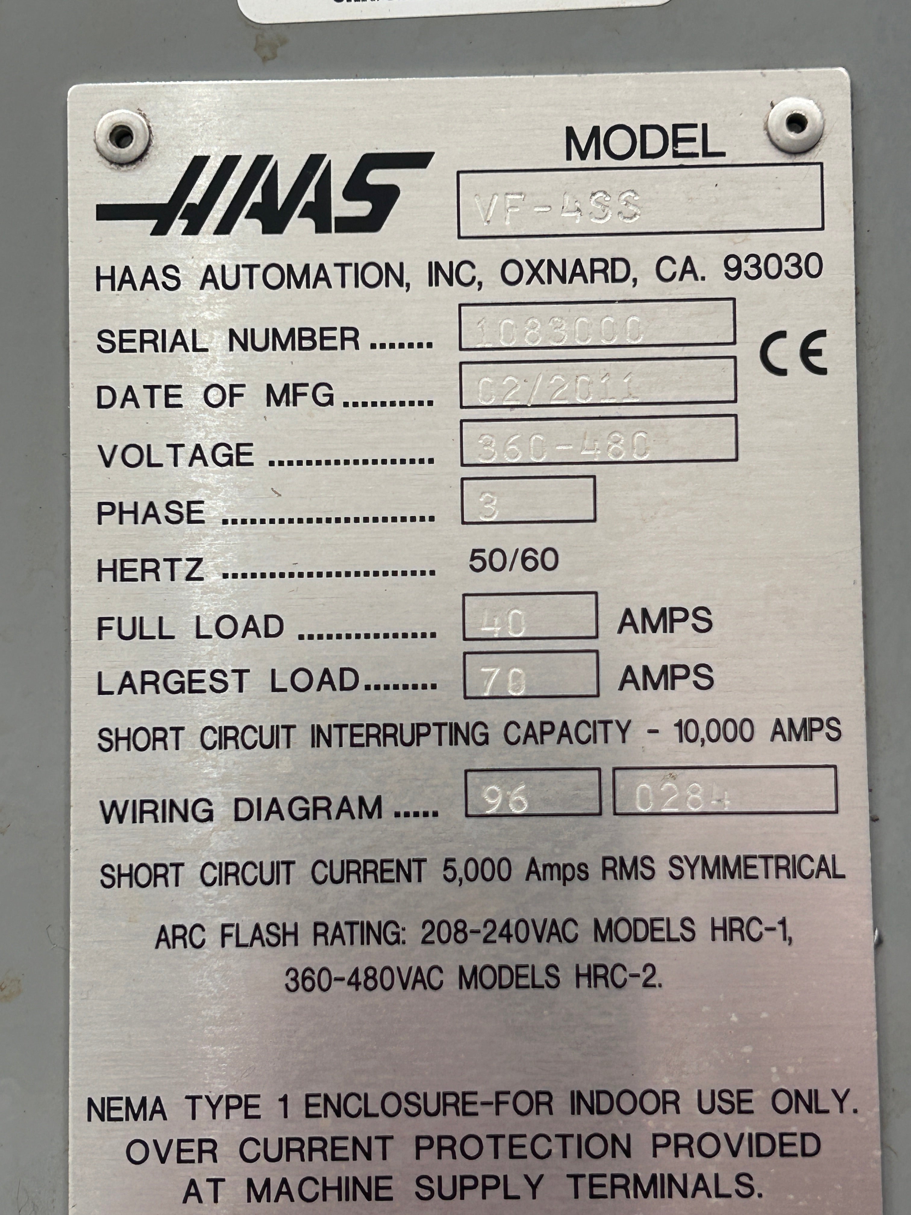 2011 Haas VF4 SS Vertical Machining Centre