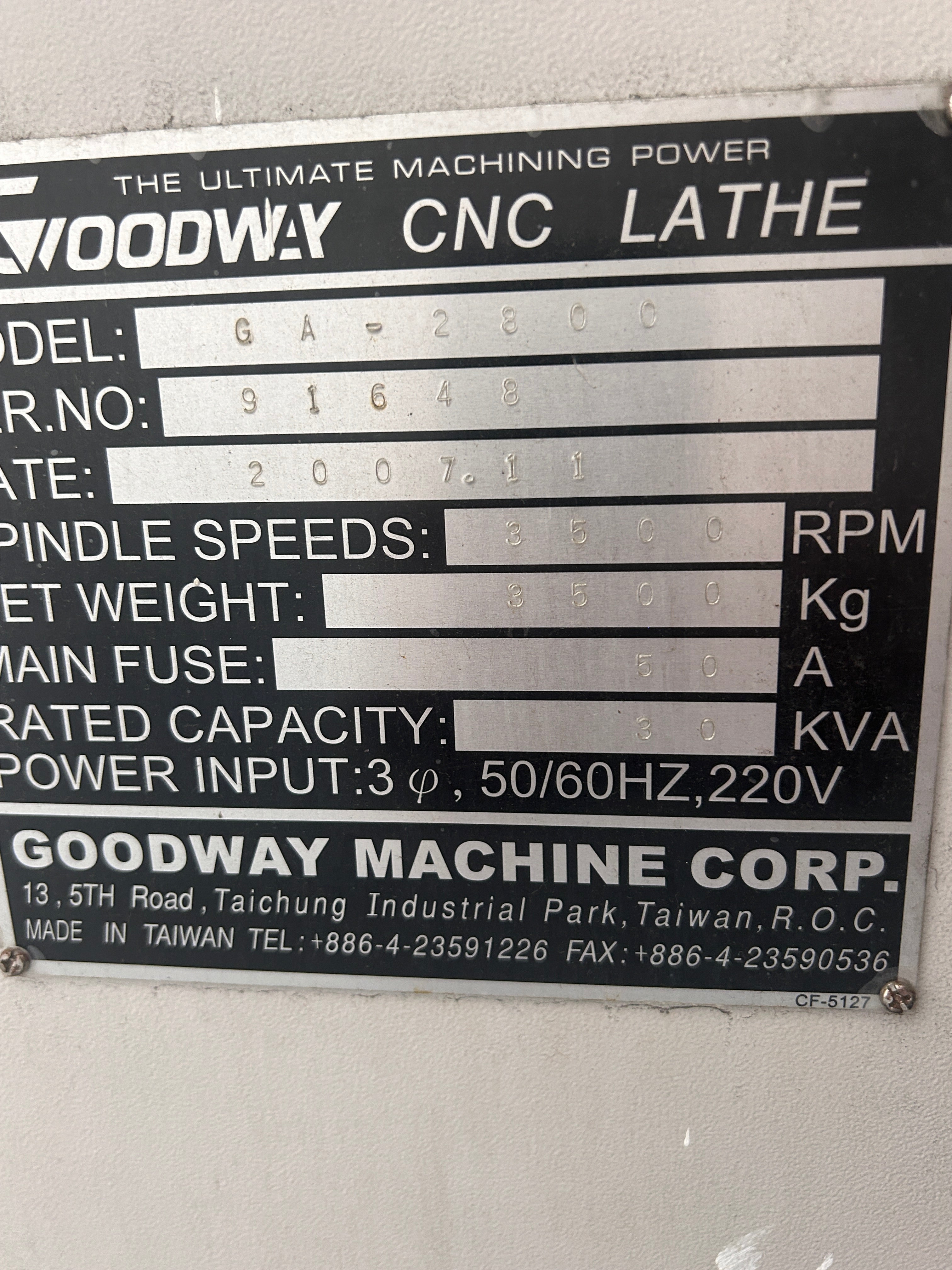 2007 Goodway GA-2800 CNC Lathe