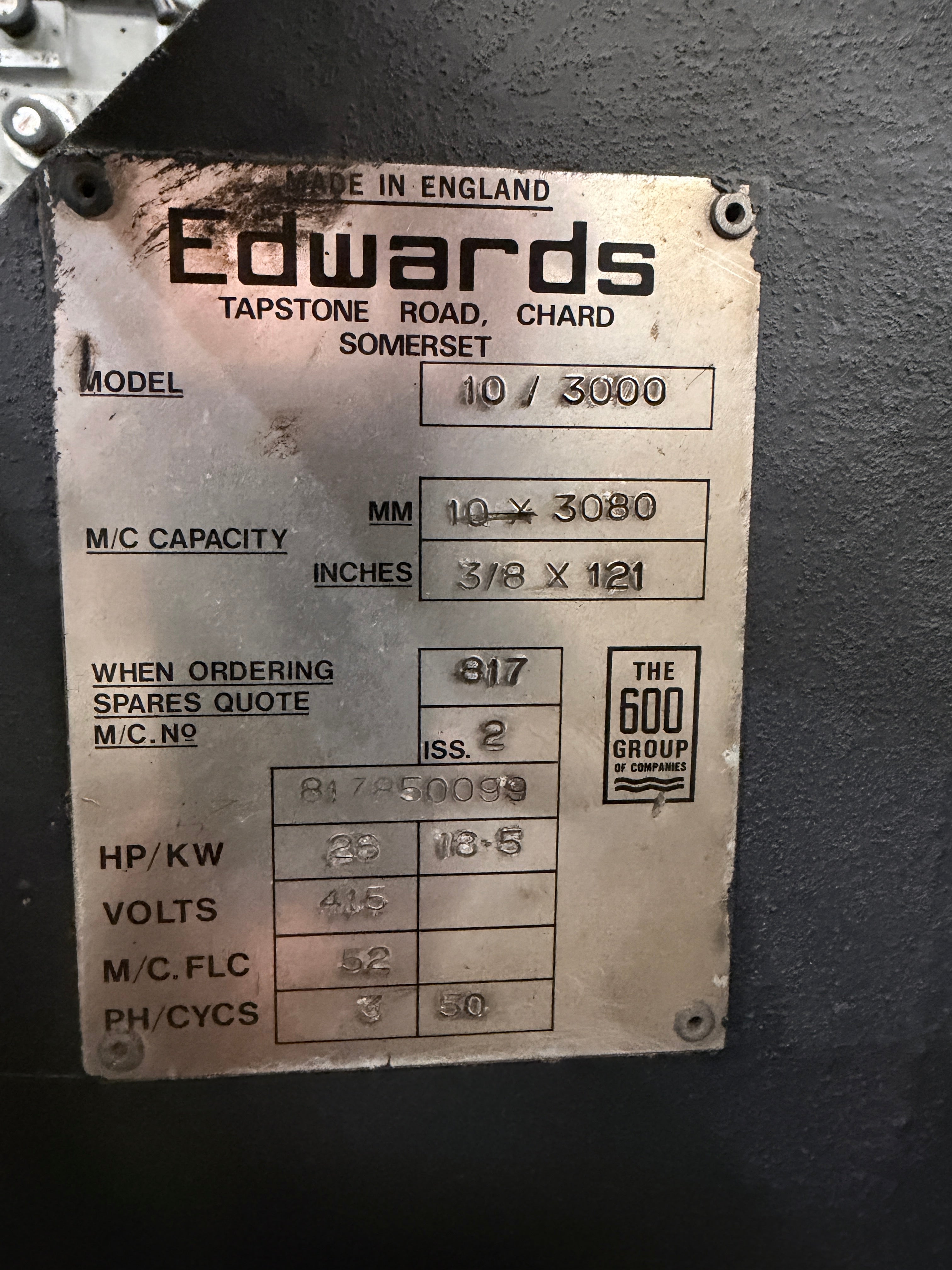 Edwards Truecut 10mm x 3000mm Sheet Metal Guillotine
